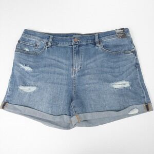 New York & Co Soho Bowery Boyfriend Distressed Denim Shorts Womens 14 Blue 3.5"